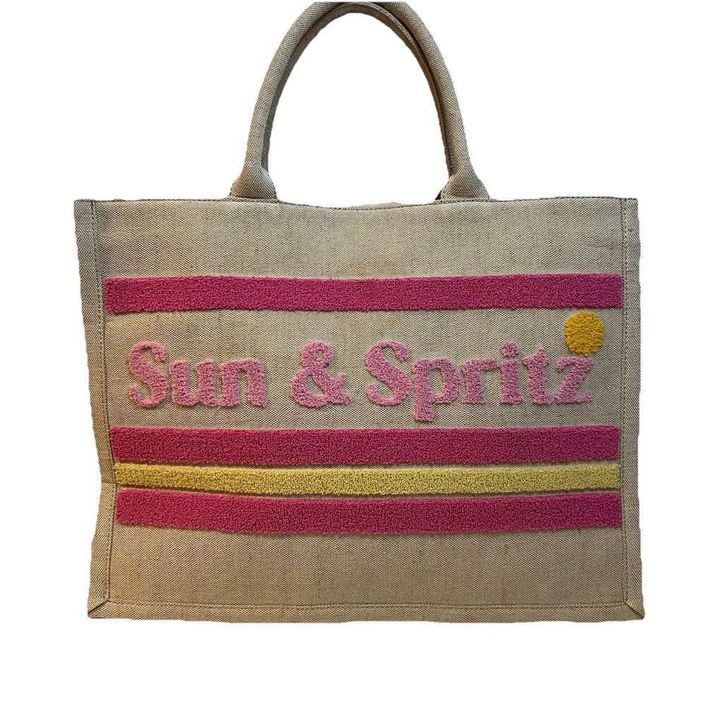 Talbots Large Canvas Tote Bag Summer Beach Vacation Tufted 3D‎ Print  Fun Chic